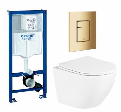 Комплект 3 в 1 инсталляция Grohe Rapid SL + Унитаз подвесной BelBagno Uno BB3105CHR/SC + кнопка холодный рассвет глянцевая