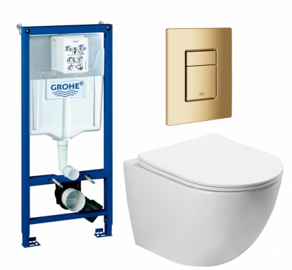 Комплект 3 в 1 инсталляция Grohe Rapid SL + Унитаз подвесной SantiLine SL-5005 + кнопка холодный рассвет глянцевая