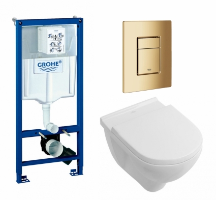 Комплект 3 в 1 инсталляция Grohe Rapid SL + Унитаз подвесной Villeroy & Boch O Novo + кнопка холодный рассвет глянцевая