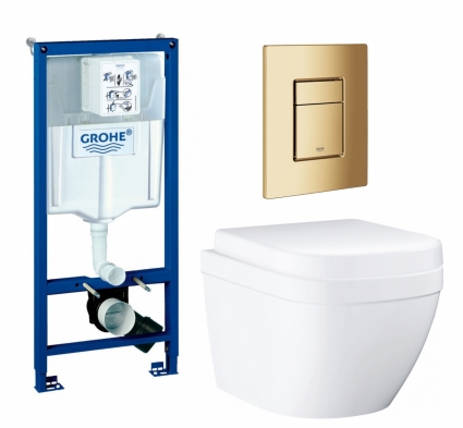 Комплект 3 в 1 инсталляция Grohe Rapid SL +  Унитаз подвесной Grohe Euro Ceramic 39206000 + кнопка холодный рассвет глянцевая