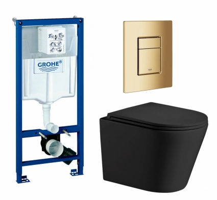 Комплект 3 в 1 инсталляция Grohe Rapid SL + Подвесной унитаз WeltWasser Salzbach 043 MT-BL + кнопка холодный рассвет глянцевая