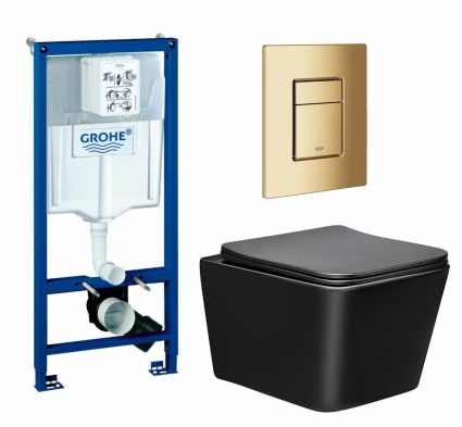 Комплект 3 в 1 инсталляция Grohe Rapid SL + Унитаз Vincea Q-Line VT1-12MB + кнопка холодный рассвет глянцевая