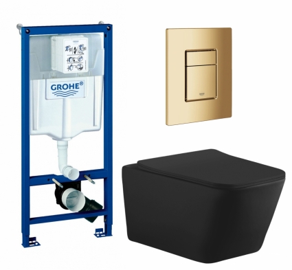 Комплект 3 в 1 инсталляция Grohe Rapid SL + Унитаз подвесной Aquanet Tavr-W BW 287011 + кнопка холодный рассвет глянцевая