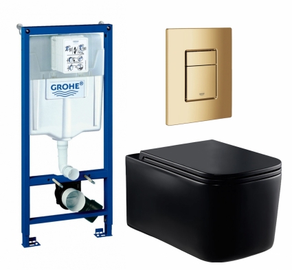 Комплект 3 в 1 инсталляция Grohe Rapid SL + Унитаз Vincea Ultra Rimless VT1-32MB + кнопка холодный рассвет глянцевая