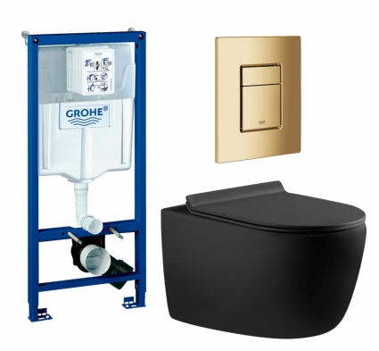 Комплект 3 в 1 инсталляция Grohe Rapid SL + Унитаз подвесной Aquanet Cetus-BW 287008 + кнопка холодный рассвет глянцевая