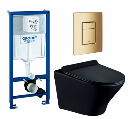 Комплект 3 в 1 инсталляция Grohe Rapid SL + Унитаз подвесной Esbano Aster ESUPASTEBM + кнопка холодный рассвет глянцевая