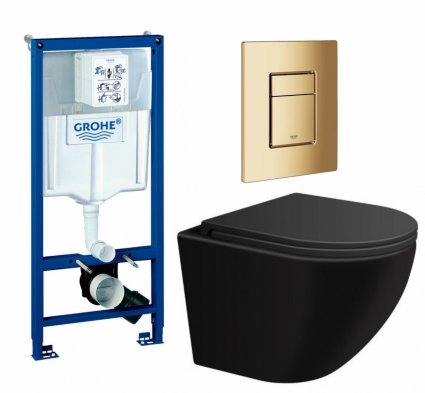 Комплект 3 в 1 инсталляция Grohe Rapid SL + Подвесной унитаз SinteSi EVI + кнопка холодный рассвет глянцевая