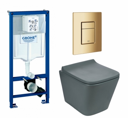Комплект 3 в 1 инсталляция Grohe Rapid SL + Унитаз подвесной Weltwasser WW SK Gelbach 041 MT-GR + кнопка холодный рассвет глянцевая