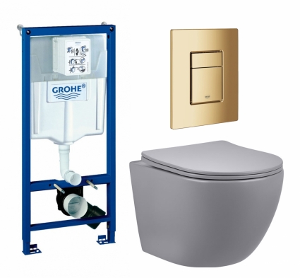 Комплект 3 в 1 инсталляция Grohe Rapid SL + Унитаз подвесной Vincea Globo VT1-14SMG + кнопка холодный рассвет глянцевая