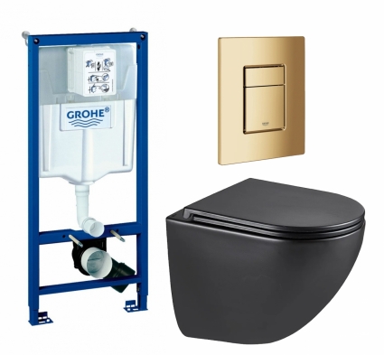 Комплект 3 в 1 инсталляция Grohe Rapid SL + Унитаз подвесной Lemark Glazer 9612004 + кнопка холодный рассвет глянцевая