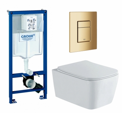 Комплект 3 в 1 инсталляция Grohe Rapid SL + Унитаз подвесной AQUATEK Либра New AQ1148N-00 + кнопка холодный рассвет глянцевая