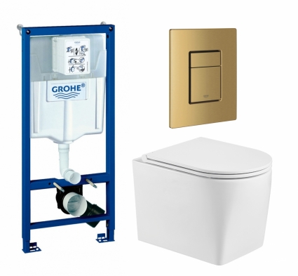 Комплект 3 в 1 инсталляция Grohe Rapid SL +  Унитаз подвесной WeltWasser Nesenbach 004 GL-WT + кнопка золото, холодный рассвет матовый