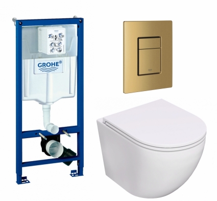 Комплект 3 в 1 инсталляция Grohe Rapid SL + Унитаз подвесной Lorne Pilpao Tornado LN5007502 + кнопка золото, холодный рассвет матовый