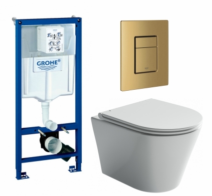 Комплект 3 в 1 инсталляция Grohe Rapid SL + Унитаз подвесной Ceramica Nova Forma CN3011 + кнопка золото, холодный рассвет матовый