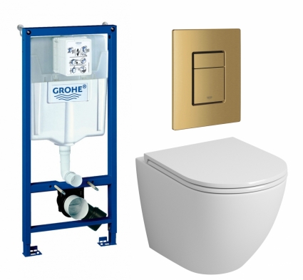 Комплект 3 в 1 инсталляция Grohe Rapid SL + Унитаз подвесной Grossman GR-4455S + кнопка золото, холодный рассвет матовый