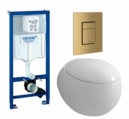 Комплект 3 в 1 инсталляция Grohe Rapid SL + Унитаз подвесной Grossman GR-4442 + кнопка золото, холодный рассвет матовый