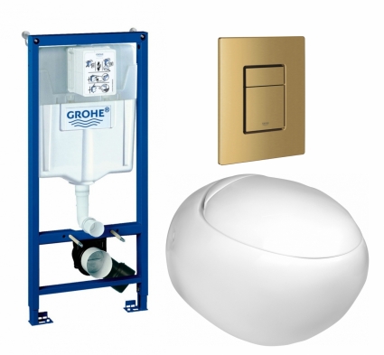 Комплект 3 в 1 инсталляция Grohe Rapid SL + Подвесной унитаз WeltWasser Jeckenbach + кнопка золото, холодный рассвет матовый