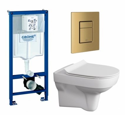 Комплект 3 в 1 инсталляция Grohe Rapid SL + Унитаз подвесной Cersanit City + кнопка золото, холодный рассвет матовый