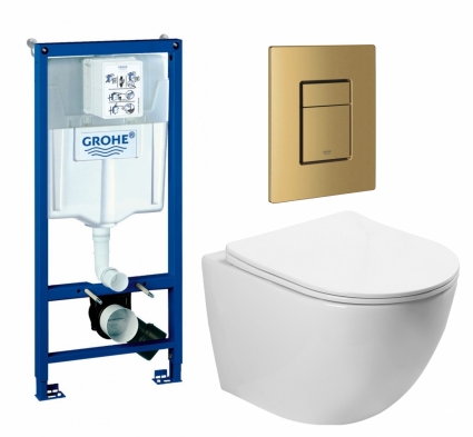 Комплект 3 в 1 инсталляция Grohe Rapid SL + Унитаз подвесной SantiLine SL-5005 + кнопка золото, холодный рассвет матовый