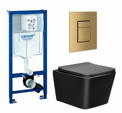 Комплект 3 в 1 инсталляция Grohe Rapid SL + Унитаз Vincea Q-Line VT1-12MB + кнопка золото, холодный рассвет матовый