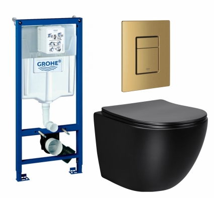 Комплект 3 в 1 инсталляция Grohe Rapid SL + Унитаз Vincea Globo VT1-14SMB + кнопка золото, холодный рассвет матовый