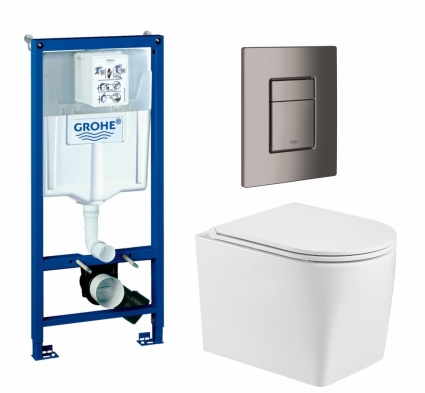 Комплект 3 в 1 инсталляция Grohe Rapid SL + Унитаз подвесной WeltWasser Nesenbach 004 GL-WT + кнопка темный графит