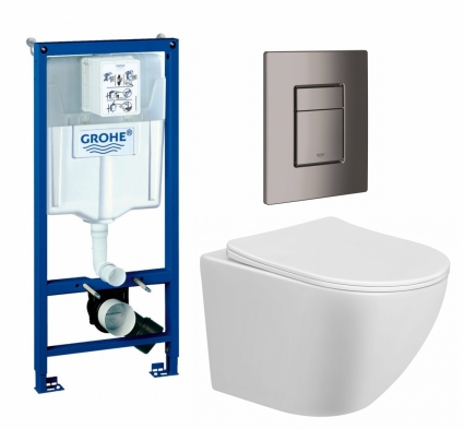 Комплект 3 в 1 инсталляция Grohe Rapid SL + Унитаз подвесной Taliente Amato AM25010 + кнопка темный графит