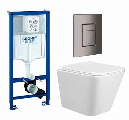 Комплект 3 в 1 инсталляция Grohe Rapid SL + Унитаз подвесной Taliente Correto CR25200 + кнопка темный графит