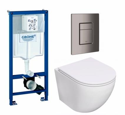 Комплект 3 в 1 инсталляция Grohe Rapid SL + Унитаз подвесной Lorne Pilpao Tornado LN5007502 + кнопка темный графит