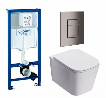 Комплект 3 в 1 инсталляция Grohe Rapid SL + Унитаз подвесной Lorne Lambro LN5007504 + кнопка темный графит