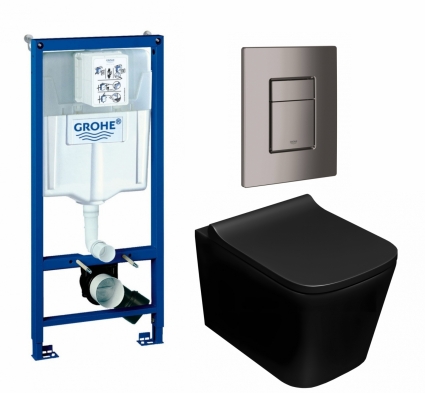 Комплект 3 в 1 инсталляция Grohe Rapid SL + Унитаз подвесной Lorne Lambro BL LN5007507 + кнопка темный графит