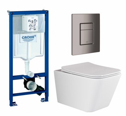 Комплект 3 в 1 инсталляция Grohe Rapid SL + Унитаз подвесной Ceramica Nova Metric Rimless CN3007 + кнопка темный графит
