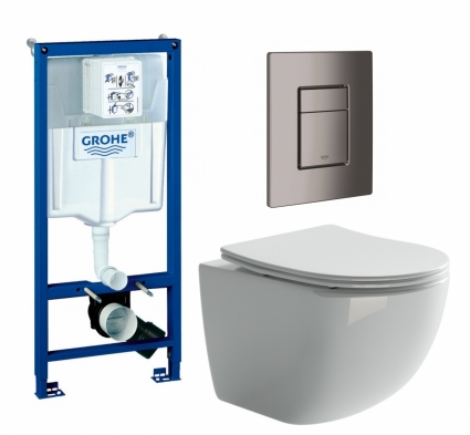 Комплект 3 в 1 инсталляция Grohe Rapid SL + Унитаз подвесной Ceramica Nova Forma CN3009 + кнопка темный графит