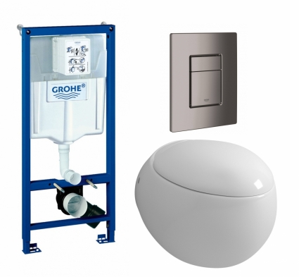 Комплект 3 в 1 инсталляция Grohe Rapid SL + Унитаз подвесной Grossman GR-4442 + кнопка темный графит