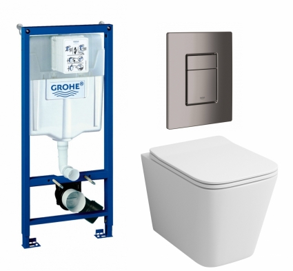Комплект 3 в 1 инсталляция Grohe Rapid SL + Унитаз подвесной Grossman GR-4441S + кнопка темный графит