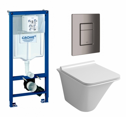 Комплект 3 в 1 инсталляция Grohe Rapid SL + Унитаз подвесной Grossman GR-4413S + кнопка темный графит
