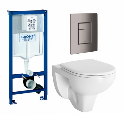 Комплект 3 в 1 инсталляция Grohe Rapid SL + Унитаз подвесной Berges Wasserhaus Gamma 081105 + кнопка темный графит