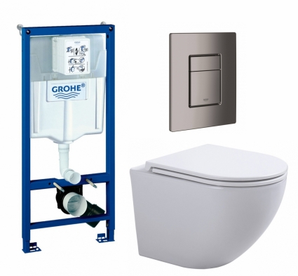 Комплект 3 в 1 инсталляция Grohe Rapid SL + Подвесной унитаз SinteSi EVI + кнопка темный графит