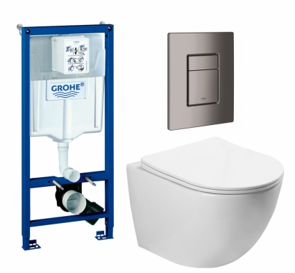 Комплект 3 в 1 инсталляция Grohe Rapid SL +  Унитаз подвесной SantiLine SL-5005 + кнопка темный графит