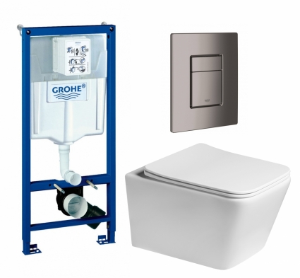 Комплект 3 в 1 инсталляция Grohe Rapid SL + Унитаз подвесной SantiLine SL-5007 + кнопка темный графит