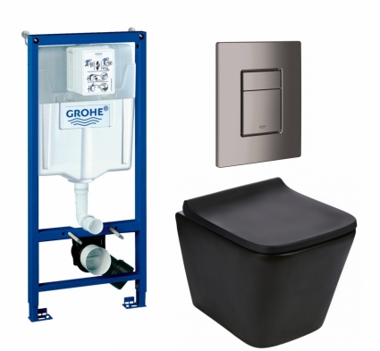Комплект 3 в 1 инсталляция Grohe Rapid SL + Подвесной унитаз WeltWasser Gelbach 043 MT-BL + кнопка темный графит