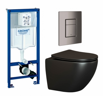 Комплект 3 в 1 инсталляция Grohe Rapid SL + Унитаз подвесной Ceramica Nova Metropol CN4002MB + кнопка темный графит