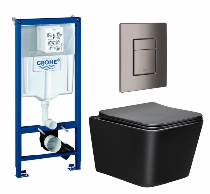Комплект 3 в 1 инсталляция Grohe Rapid SL + Унитаз Vincea Q-Line VT1-12MB + кнопка темный графит