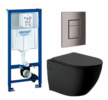 Комплект 3 в 1 инсталляция Grohe Rapid SL + Унитаз Vincea Globo VT1-14MB + кнопка темный графит