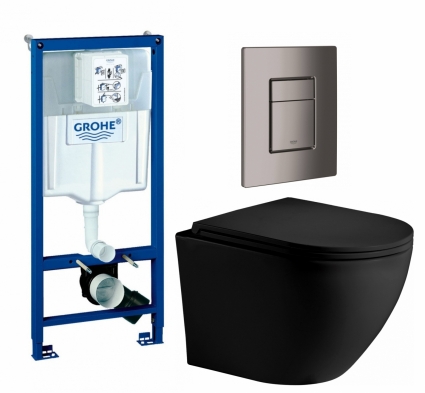 Комплект 3 в 1 инсталляция Grohe Rapid SL + Унитаз подвесной Weltwasser WW Merzbach 043 MT-BL + кнопка темный графит