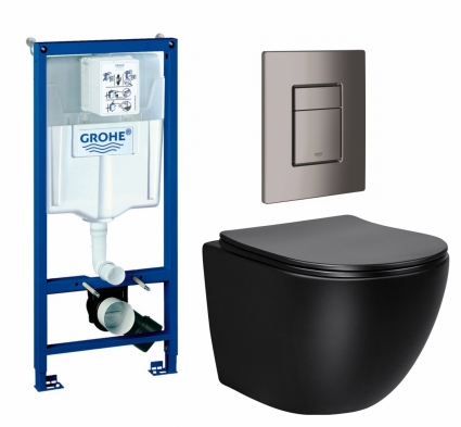 Комплект 3 в 1 инсталляция Grohe Rapid SL + Унитаз Vincea Globo VT1-14SMB + кнопка темный графит