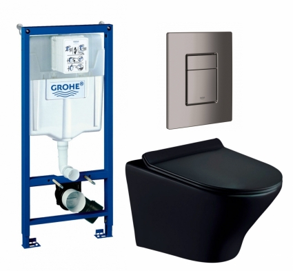 Комплект 3 в 1 инсталляция Grohe Rapid SL + Унитаз подвесной Esbano Aster ESUPASTEBM + кнопка темный графит