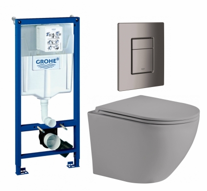 Комплект 3 в 1 инсталляция Grohe Rapid SL +  Унитаз подвесной Weltwasser WW Merzbach 043 MT-GR + кнопка темный графит