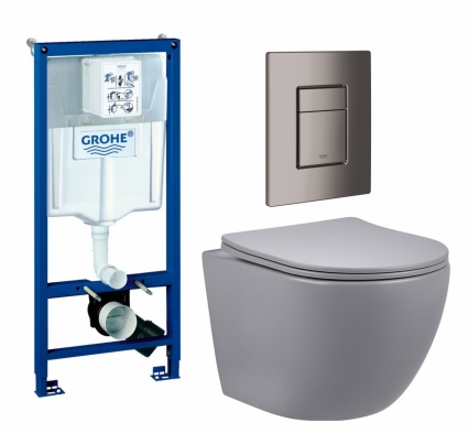 Комплект 3 в 1 инсталляция Grohe Rapid SL + Унитаз подвесной Vincea Globo VT1-14SMG + кнопка темный графит
