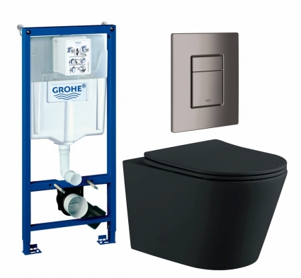 Комплект 3 в 1 инсталляция Grohe Rapid SL + Унитаз подвесной AQUATEK Вега AQ1905-MB + кнопка темный графит